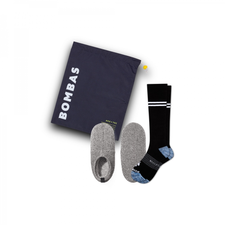 Bombas Men's Travel Compression Sock and Gripper Slipper - Double Cushion 2-Pack - Click Image to Close