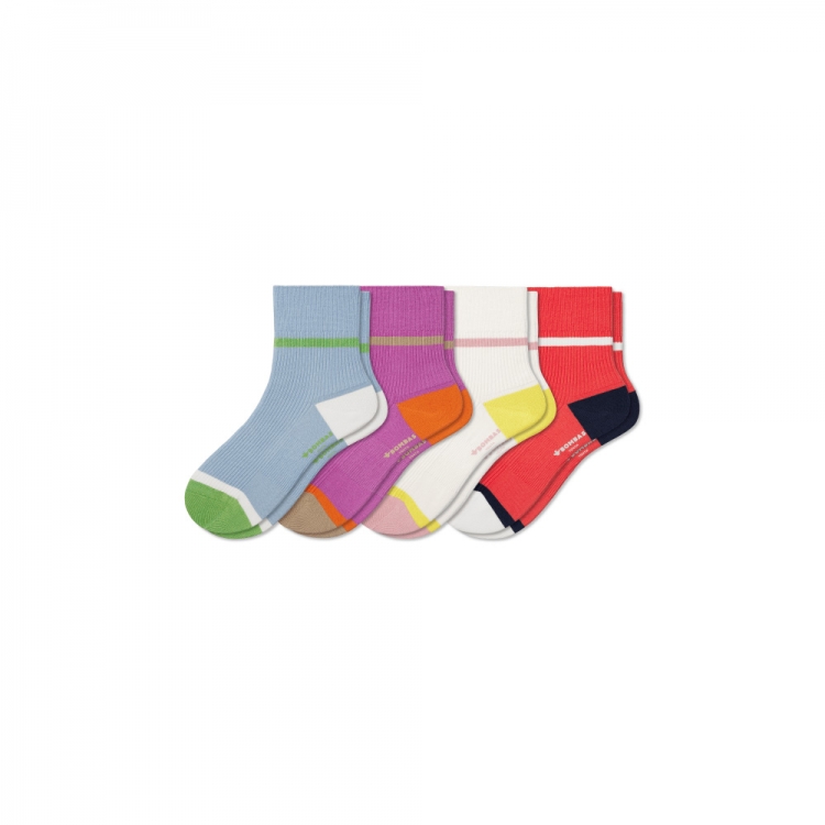 Bombas Youth Lightweight Ribbed Quarter Sock 4-Pack - Click Image to Close