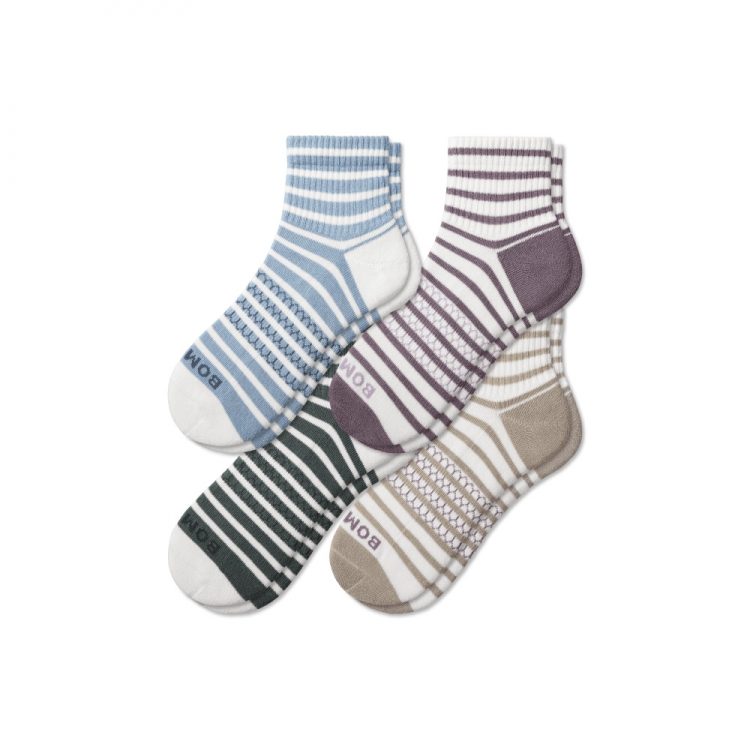 Bombas Women's Coastal Stripe Quarter Sock 4-Pack - Click Image to Close