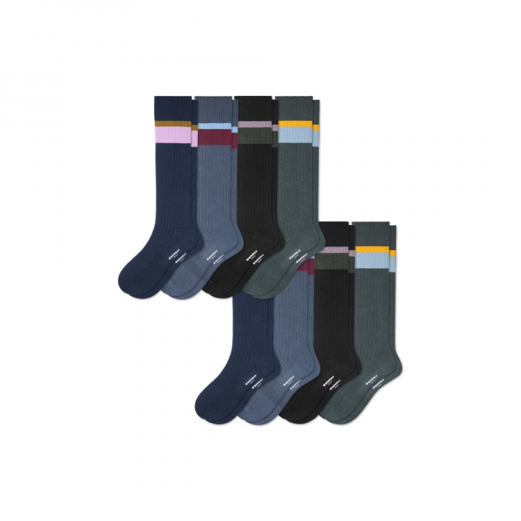 Bombas Men's Ribbed Dress Over the Calf Sock 8-Pack - Click Image to Close